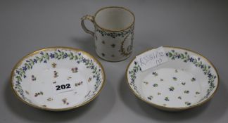 A Sevres style cup and two saucers