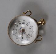 A yellow metal mounted globe pendant watch, inscribed "Grace" en verso, 32mm.