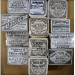 Eleven Victorian square or rectangular toothpaste pot lids, including Marbrero, Cumine's cherry