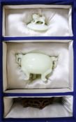A Chinese pale celadon hardstone censer and cover, box