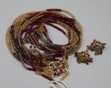 Indian slave necklace, high ct gold mounted and earrings