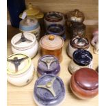 A Doulton Slaters Patent tobacco jar, a 'monk' jar and twelve other tobacco jars, various (14)