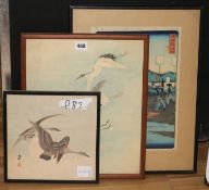 Three Japanese woodblock prints, two by Kozan and another,largest 14 x 9.5in.