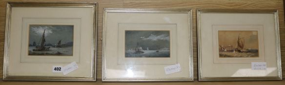 19th century English School3 watercoloursEvening harbour scenes4 x 5.75in. approx.