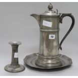 A Victorian pewter flagon, a Tudric candlestick and a plate