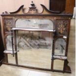 A Victorian inlaid rosewood mirrored chiffonier back, W.142cm