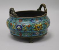 A Chinese cloisonne enamel and bronze censer, Xuande mark