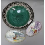 A Poole pottery bowl and two painted Minton dishes