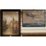 L. Burleigh Bruhlcolour printView of Bruges 21 x 14.5in, in the original titled oak frame, and a