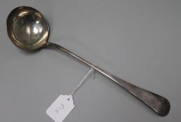 A George II silver Old English pattern soup ladle, London, 1749, 35.5cm, 218 grams.