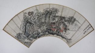 Two 19th century Chinese water and ink fan leaf designsapprox. 7 x 19in., unframed