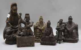 Six Chinese carved wood figures