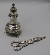 A 1970's silver sugar caster, Edward Barnard & Sons, London, 1973 and a pair of modern silver