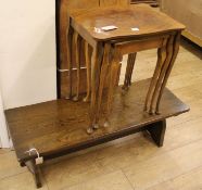 An Ercol coffee table and a nest of three walnut tea tables, W.107cm. Nest W.50cm