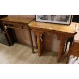 Two Chinese wood altar tables, W.85cm and 89cm