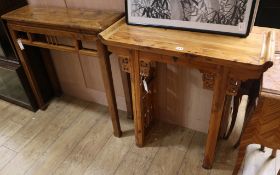 Two Chinese wood altar tables, W.85cm and 89cm