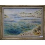 F JwatercolourMediterranean coastal scenemonogrammed and dated '3721.5 x 29.5in.