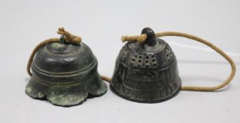 Two small Tibetan bronze bells, possibly Ming
