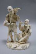 A Japanese sectional ivory okimono of two cormorant fishermen, early 20th century