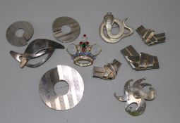 Four items of silver Cobra & Bellamy jewellery including two suites of earrings with a brooch, one