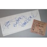Rock and Pop, three signatures on piece, Pete Townsend, Ronnie Lane and Eric Clapton, obtained