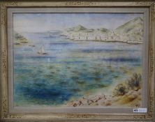F JwatercolourMediterranean coastal scenemonogrammed and dated '3721.5 x 29.5in.