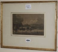 Attributed to John Sell Cotman (1782-1842)monochrome watercolourFigures in a boat on a lake6 x 9in.