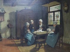 Early 20th century Flemish Schooloil on canvasInterior with women sewing24.5 x 33in.