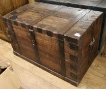 An iron bound oak silver chest, W.3ft 8in.