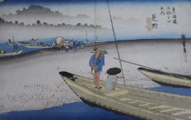 Hiroshigewoodblock printFisherfolk on The Great Road to Kyoto 8.75 x 13.75in. and a Toyokuni wood