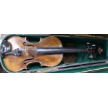 A Metro violin and a silver-mounted bow and one other