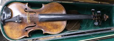 A Metro violin and a silver-mounted bow and one other