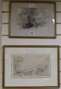 David Cox (1783-1859)ink and washRiver Llugwy Valley 6.5 x 11in., and a charcoal sketch of