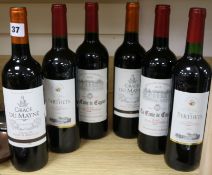 Six bottles of assorted claret