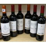 Six bottles of assorted claret