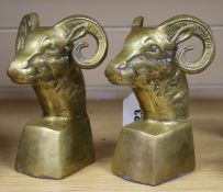 A pair of cast brass ram's head bookends, 6.5in.