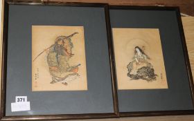 A pair of Japanese woodblock prints with watercolour decoration8 x 6in.