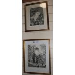 D.V. Wicks2 line engravingsThe Peregrin Falcon and The Barn Owlsigned in pencillargest 10 x 8in.