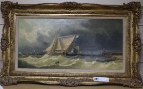 19th century English Schooloil on canvasFishing boats off the Dutch coast10.5 x 21.5in.