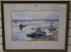 Sydney FoleywatercolourFishing boats on an estuary, signed, 14 x 21in, an oil of racehorses and a