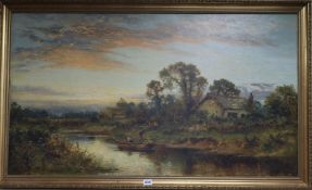 Daniel Sherrinoil on canvasRiver landscape with figures unloading a boatsigned24 x 42in.