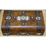 A Victorian brass, ivory and turquoise mounted gaming box, 11in.