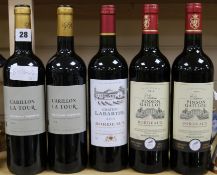 Five assorted bottles of Bordeaux wine