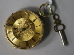 An 18ct gold keywind dress pocket watch with gilt Roman dial.