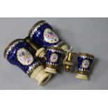 Two pairs of enamelled opera glasses