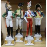 A set of four Capo di Monte style Napoleonic officers, tallest 31cm