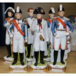 A porcelain figure of Napoleon and five of his generals, tallest 23cms (6)