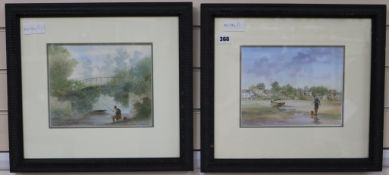 Gaudintwo watercoloursBeach scenes and fishing scenesigned7 x 9.5in.