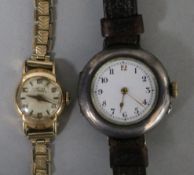 A silver trench watch and an Avia 18ct gold-cased ladies' wristwatch on rolled gold expanding