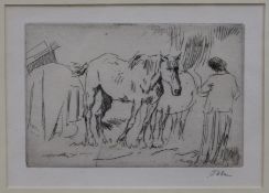 Augustus John (1878-1961)etchingStudy of horses and a girl standingsigned in pencil4 x 6in.